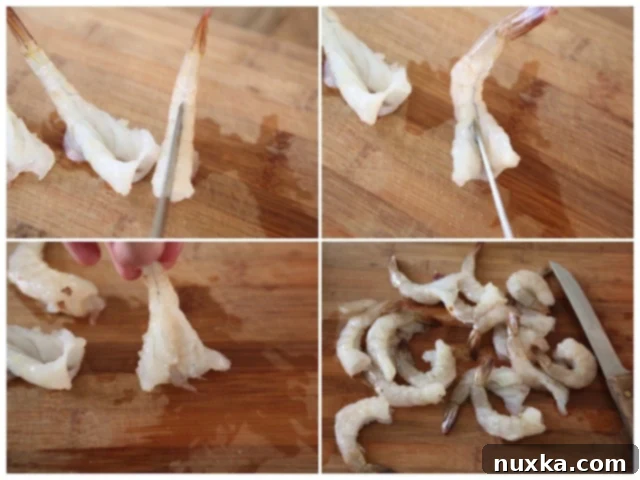 Butterflying jumbo shrimp for stuffing