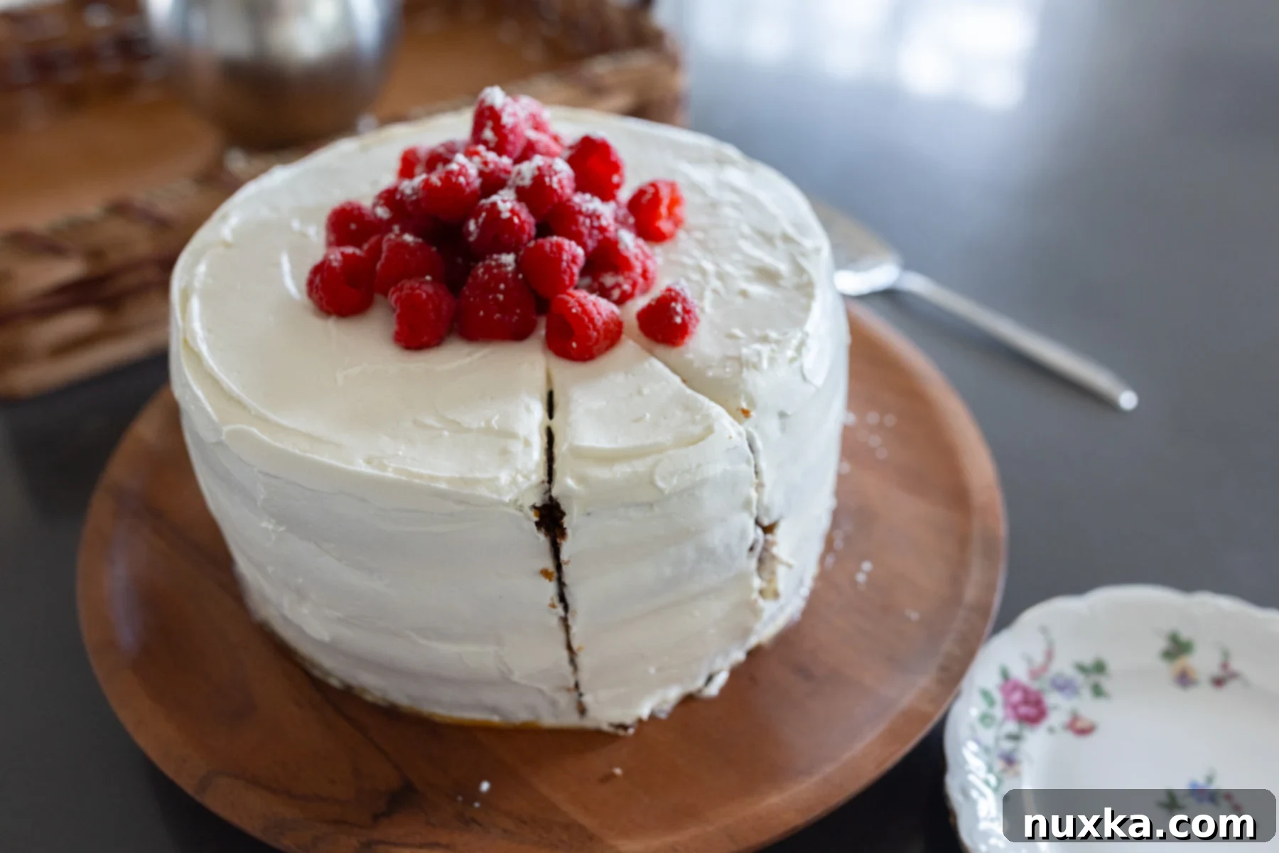 sliced honey raspberry cake 