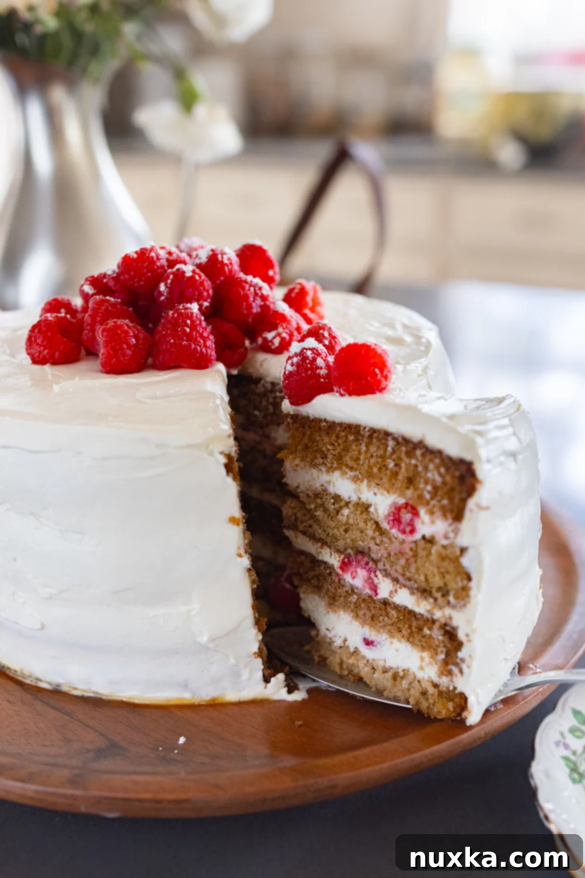 moist slice of raspberry honey cake 