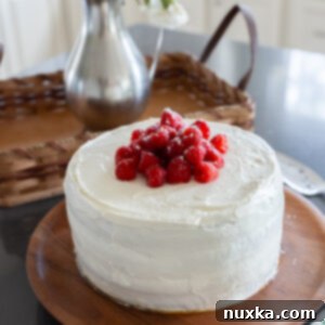 Hearty Whole Wheat Raspberry Honey Cake 6 whole wheat raspberry honey cake on a wooden cake stand