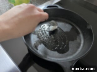 preheating the cast iron skillet for pancakes