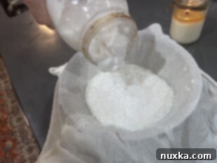 Draining kefir curds