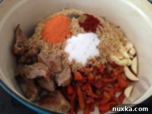 Combining ingredients for Plov