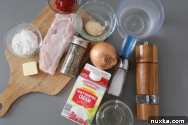 Ingredients for pork gravy laid out on a table