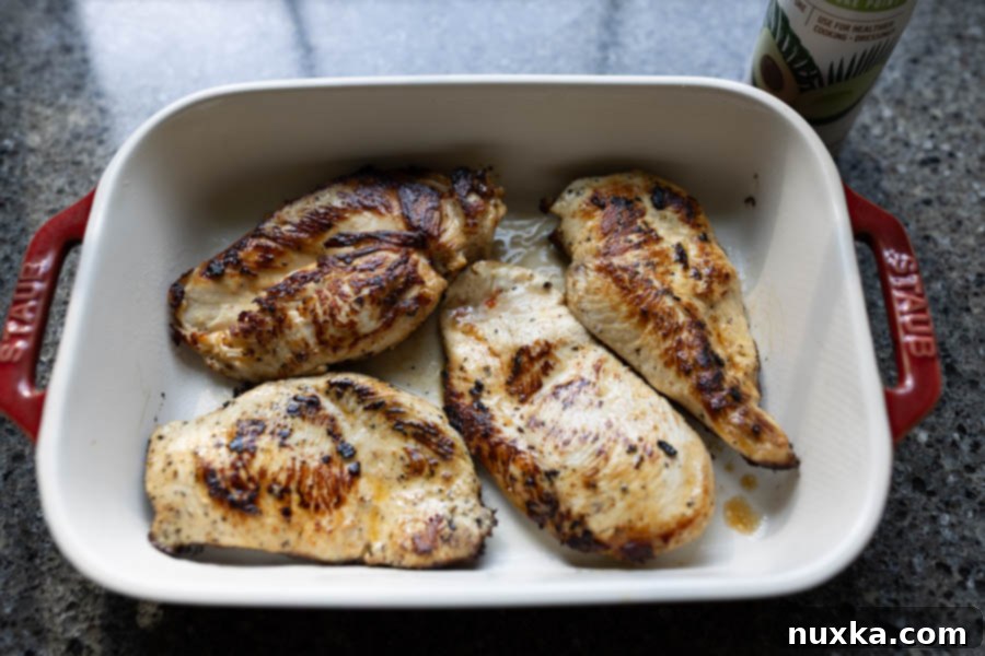 Seared and cooked chicken breasts to replicate the grill effect like Longhorn steakhouse 