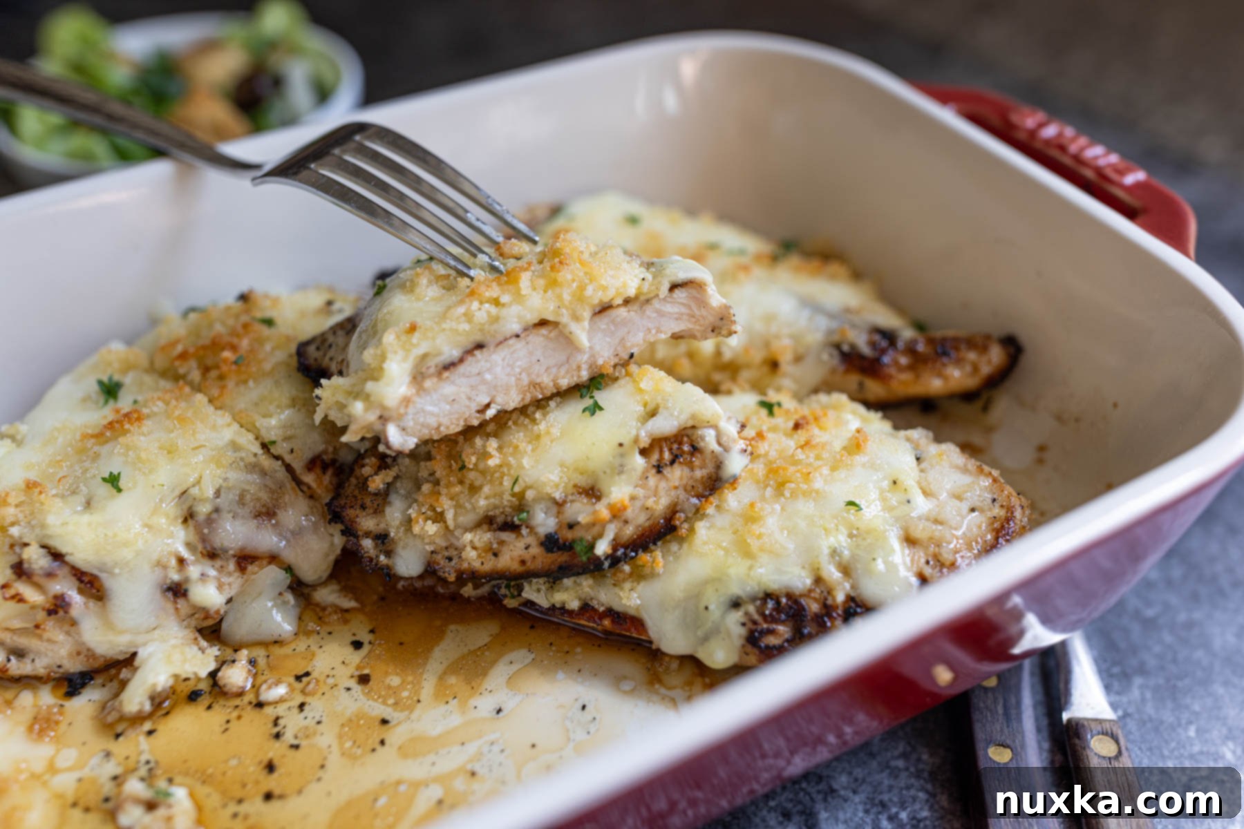 cheesy ranch parmesan crusted chicken (inside of sliced chicken breast)