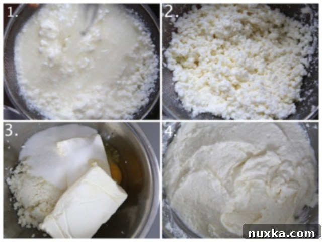 mixing cottage cheese filling until creamy