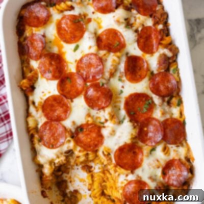 pizza casserole that is a pasta-style baked casserole