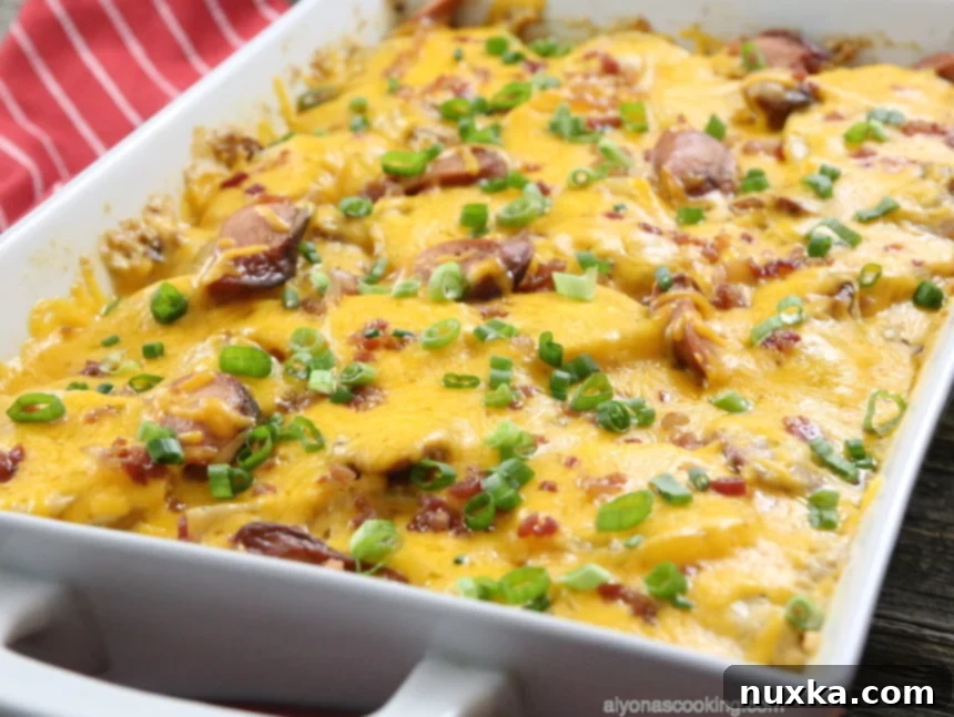 Overview of the finished loaded scalloped potato casserole
