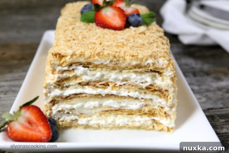 Beautifully Sliced Napoleon Cake Showing Layers