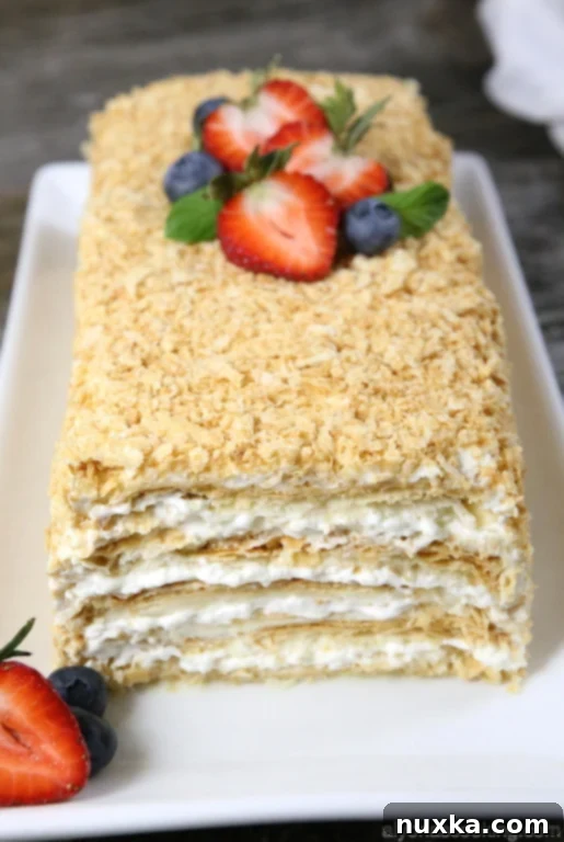 Layered Napoleon Cake with Fluffy Whipped Cream Frosting