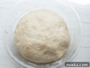 Risen pretzel dough in a bowl