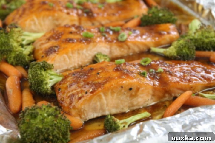teriyaki glazed salmon with broccoli and carrots