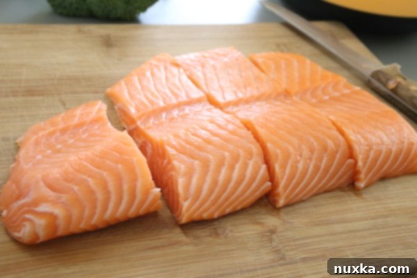 salmon cut into chunks