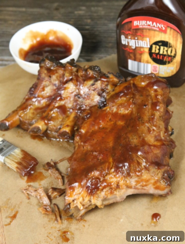 Cooked slow cooker BBQ ribs, ready to serve