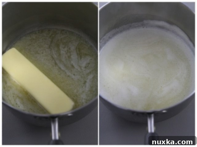 Butter and water melting together in a saucepan.