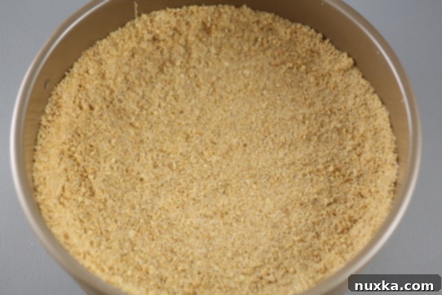 Pre-baked graham cracker crust in a springform pan