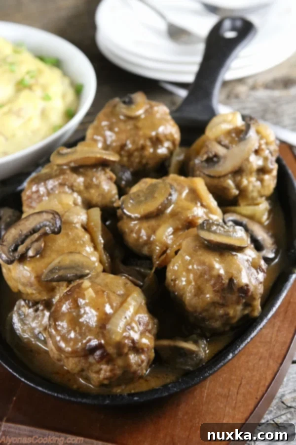 Homemade Salisbury Steak with Caramelized Onion and Mushroom Gravy