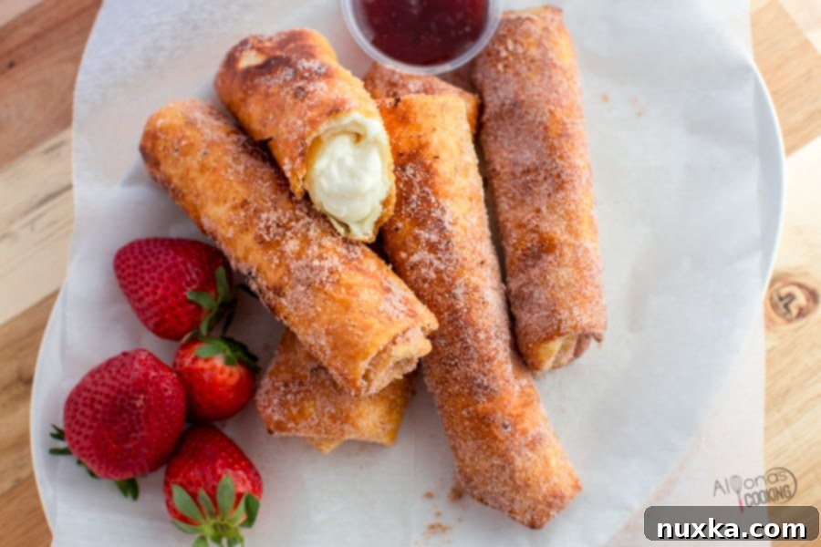 cheesecake chimichangas with fresh strawberries