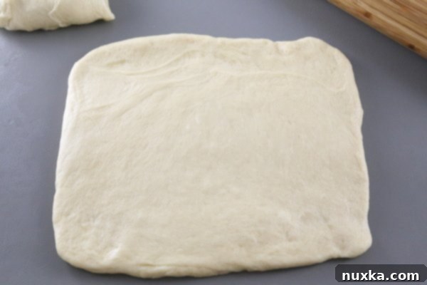 Flattened dough ready for poppy seed filling