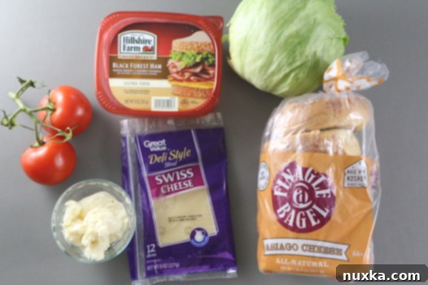 Ingredients for Asiago Cheese Bagel Sandwich