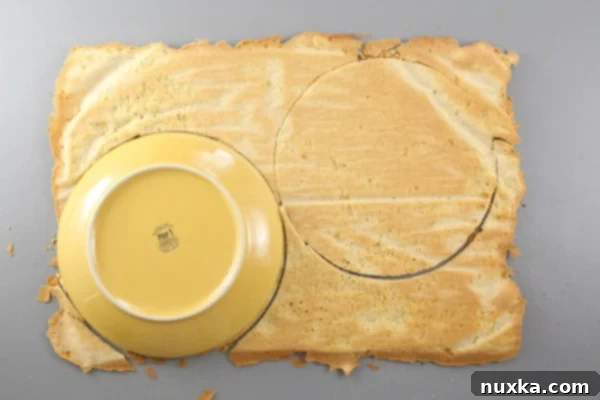 how to cut out circles for a Russian Honey Cake using a plate Using a plate as a guide to cut out two round cake layers from a single rectangular baked honey cake sheet