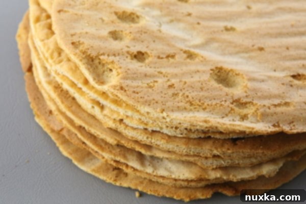how to layer a Russian honey cake A stack of perfectly cut round Russian honey cake layers, ready for assembly, showcasing their even thickness