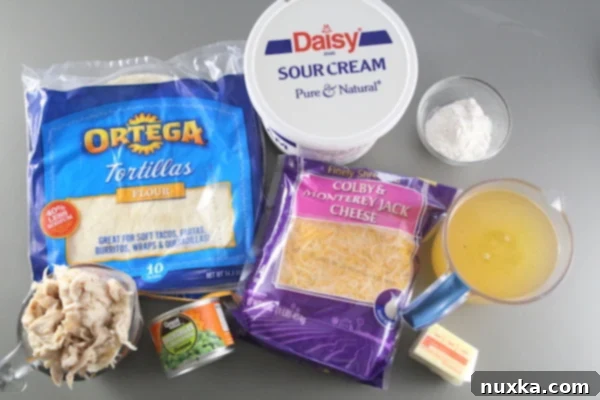 Ingredients for creamy white chicken enchiladas