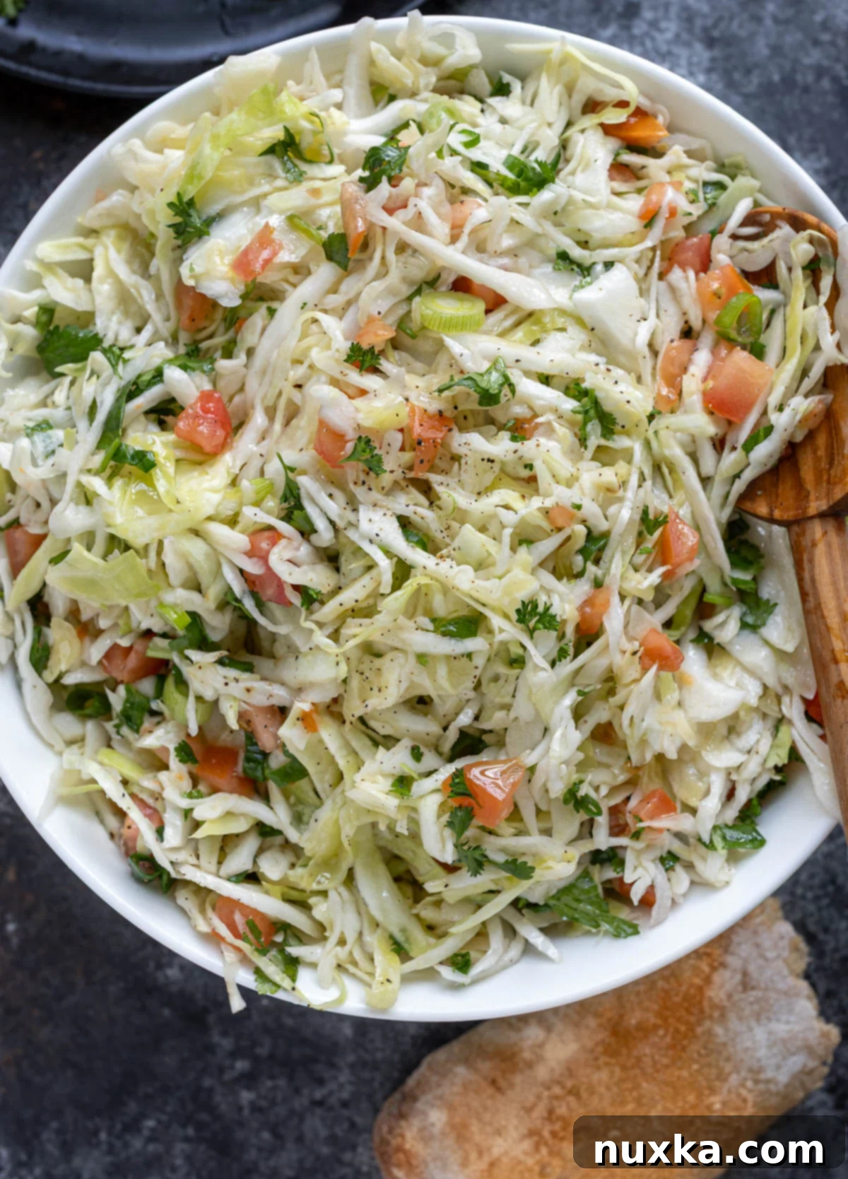 Cabbage Salad with Vinaigrette, tomatoes, scallions, and cilantro