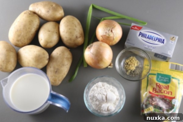 Ingredients for classic baked potato soup recipe