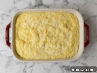 rice pudding in a baking dish before going into the oven