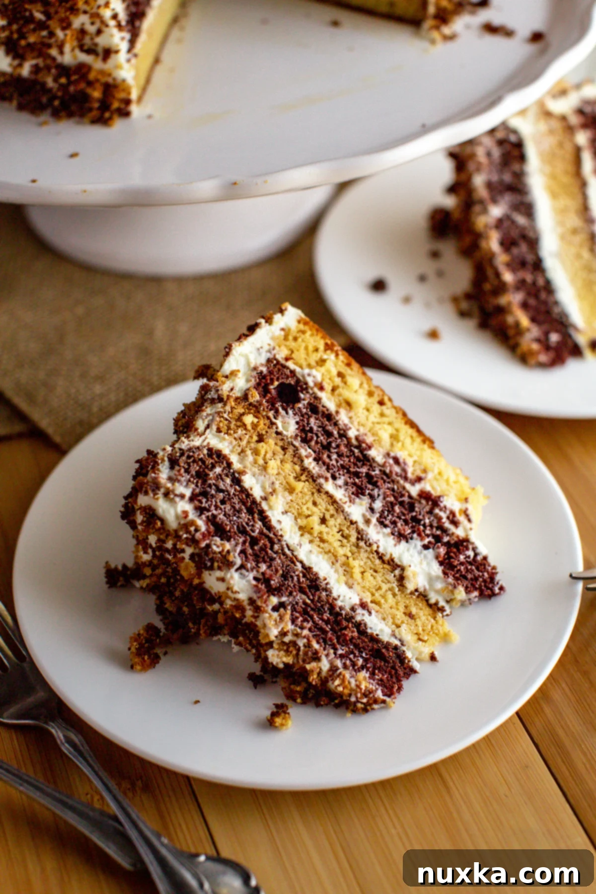 Russian sour cream cake called Smetannik, showcasing its beautiful layers.