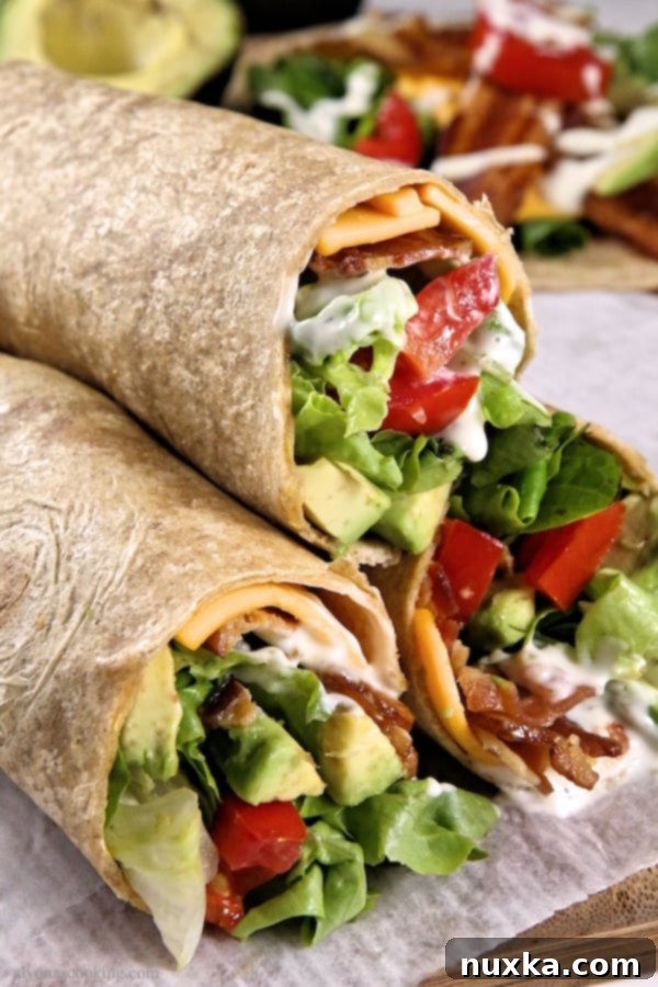 Creamy Avocado Bacon Ranch Wrap ready to eat