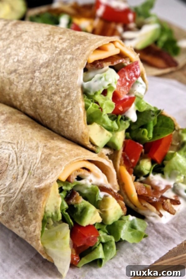 Finished Avocado Bacon Ranch Wrap, perfectly rolled