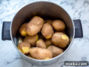 whole potatoes in a pot par boiled in water
