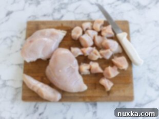 washed and trimmed chicken for kabobs