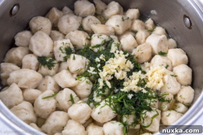Close-up of hearty chicken and dumpling soup ready to serve