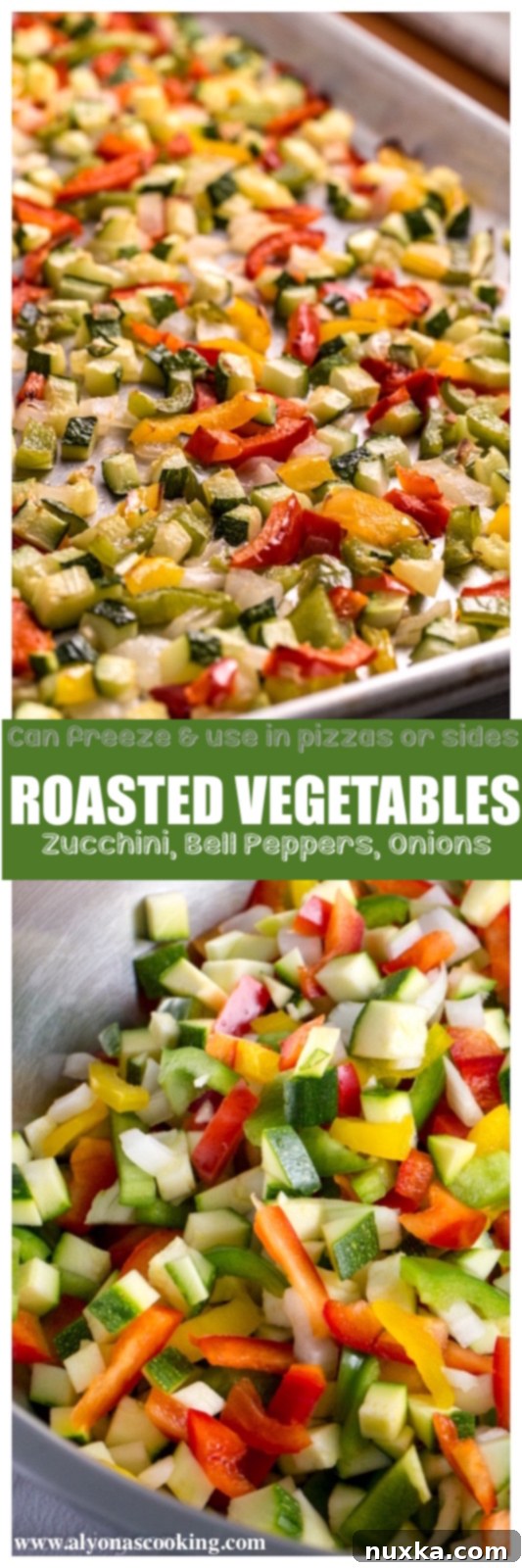 Close-up of freshly roasted bell peppers and zucchini, showcasing their appealing char and vibrant colors