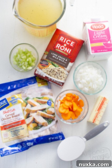 Diced vegetables (carrots, celery, onions) for creamy chicken and wild rice soup