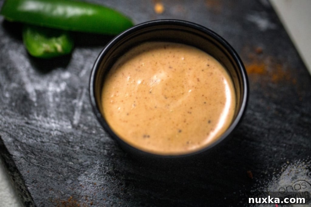 Close-up of freshly made Taco Bell Quesadilla Sauce copycat recipe.