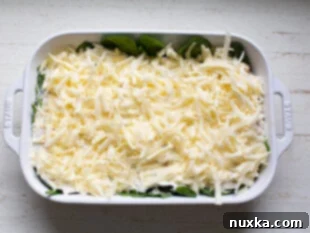 assembled casserole for creamy spinach chicken bake