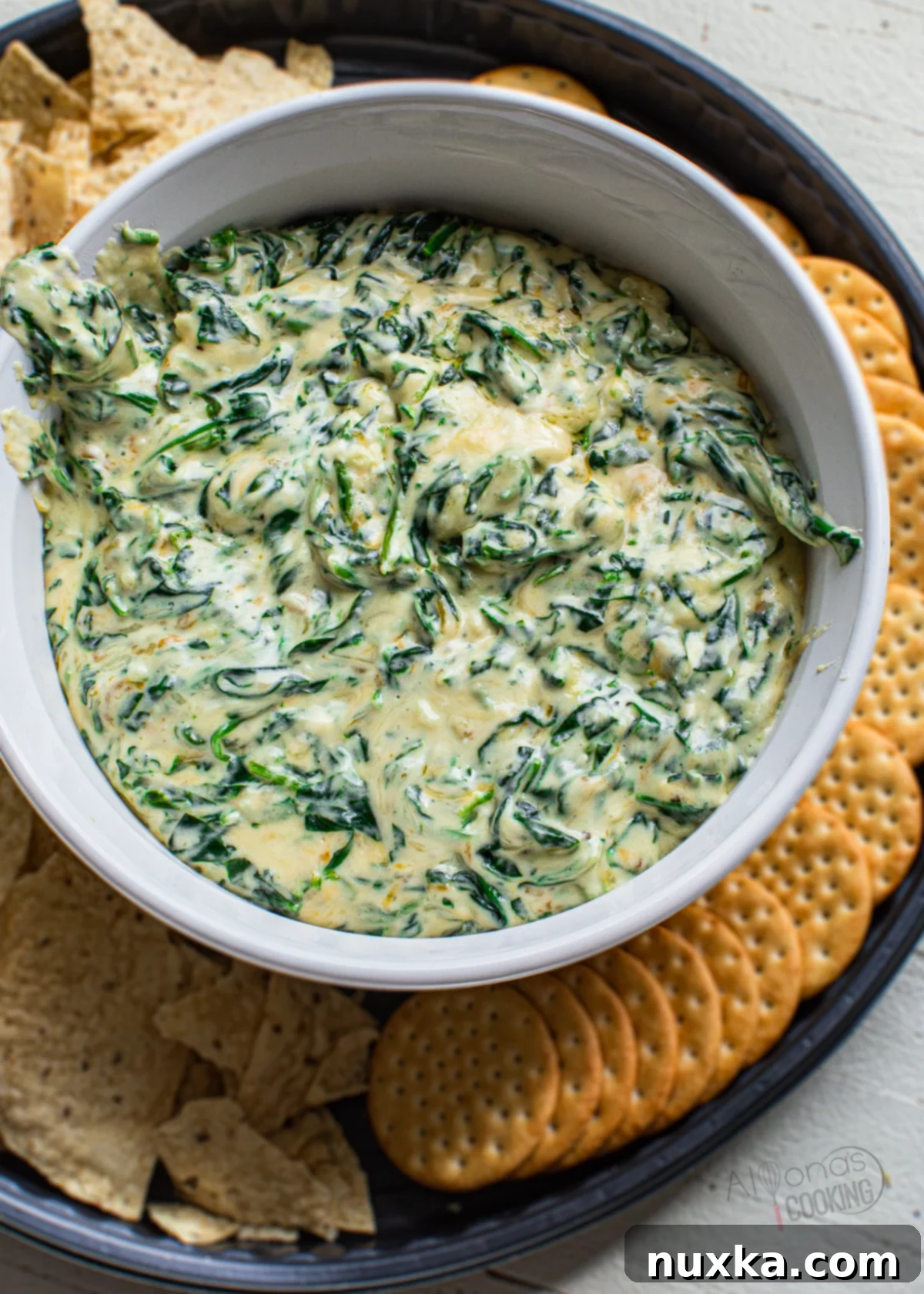 spinach dip in large ramekin