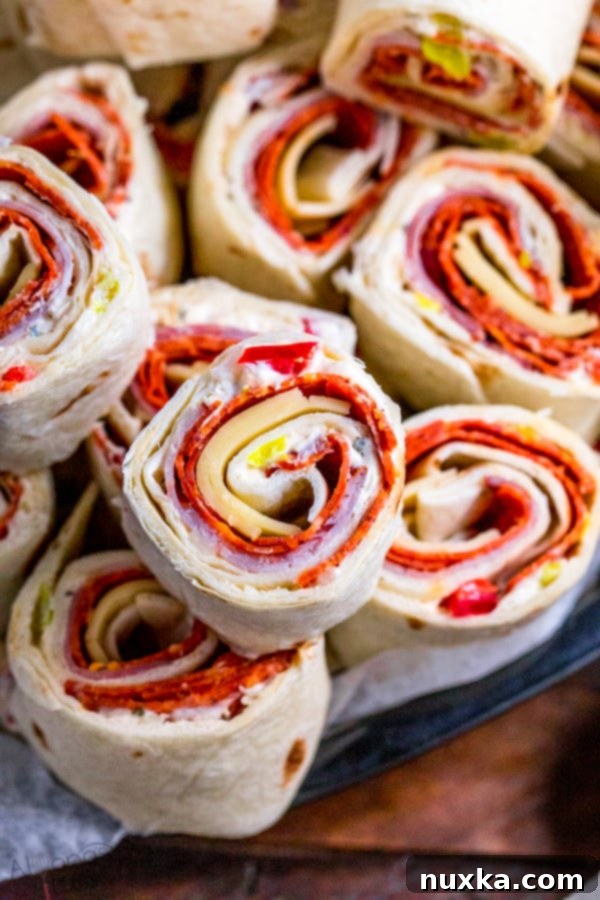 Italian Pinwheels appetizer spread on a platter