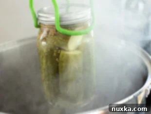 fully processed pickles from a water bath