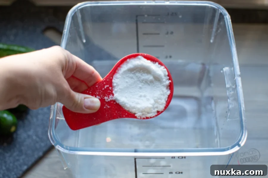 secret to crunchy pickles is to make a salt brine 