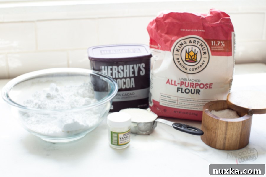 Ingredients for the best homemade brownie mix that tastes like boxed brownies.