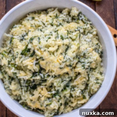 Velvety Spinach Rice 4 Creamy Spinach Rice in a serving bowl