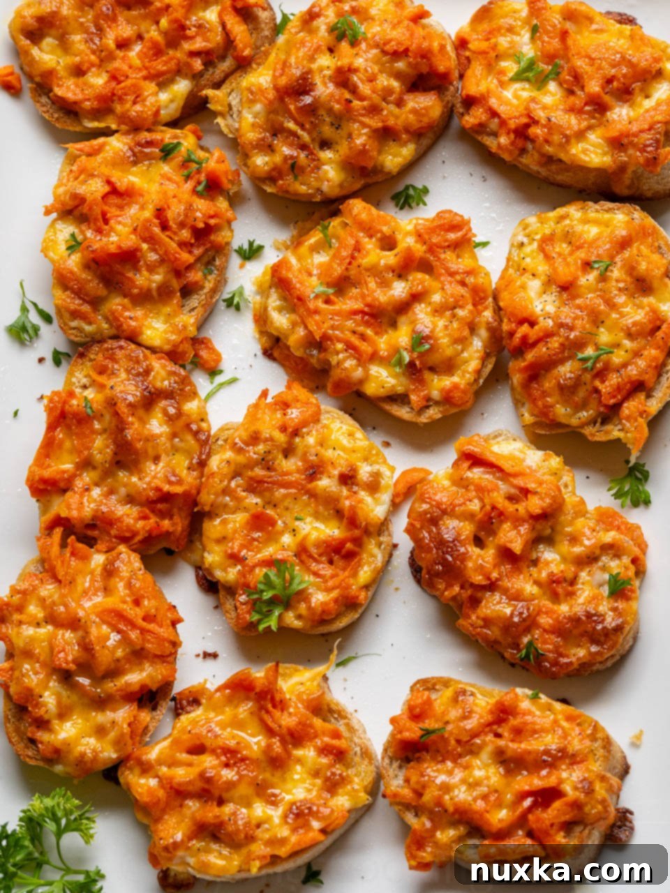 image of carrot canapés on a white platter