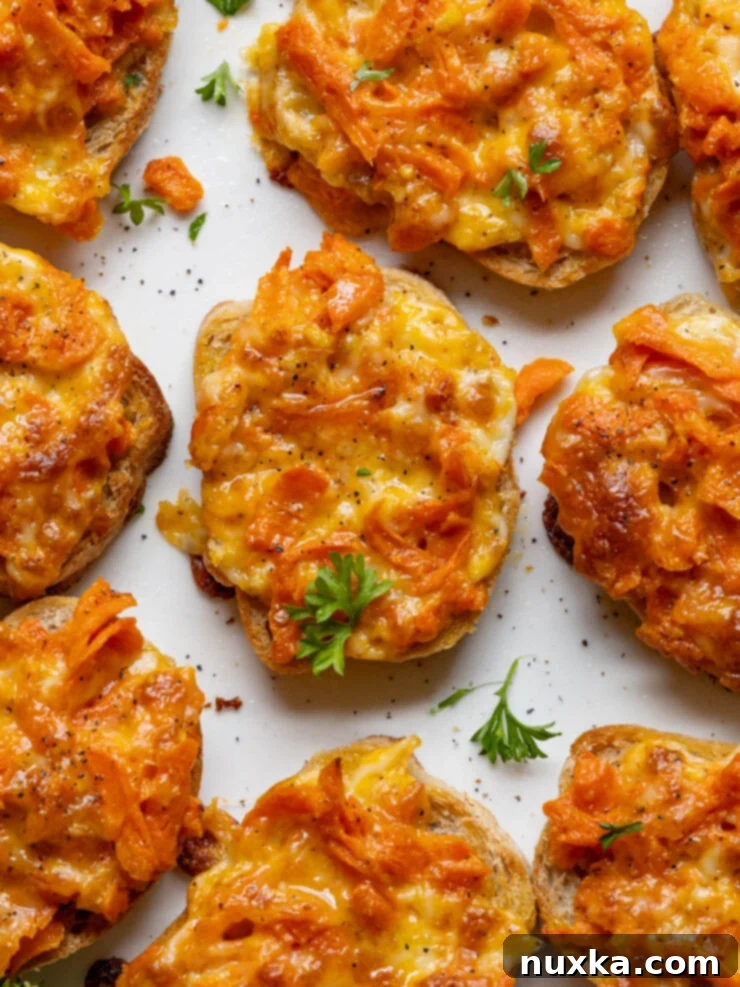 image of toasted carrot canapés on homemade French baguette slices