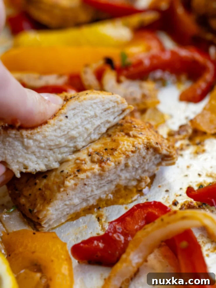 Juicy and tender Italian chicken roasted with bell peppers and onions.